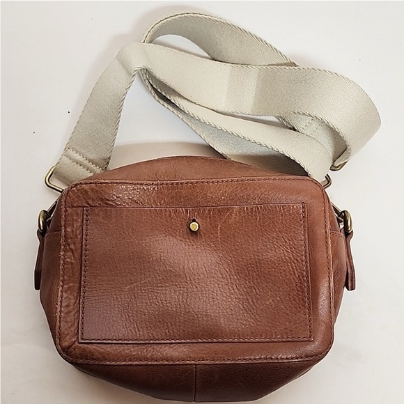 Madewell Handbags - Madewell Brown Leather Crossbody Bag with Cream Strap